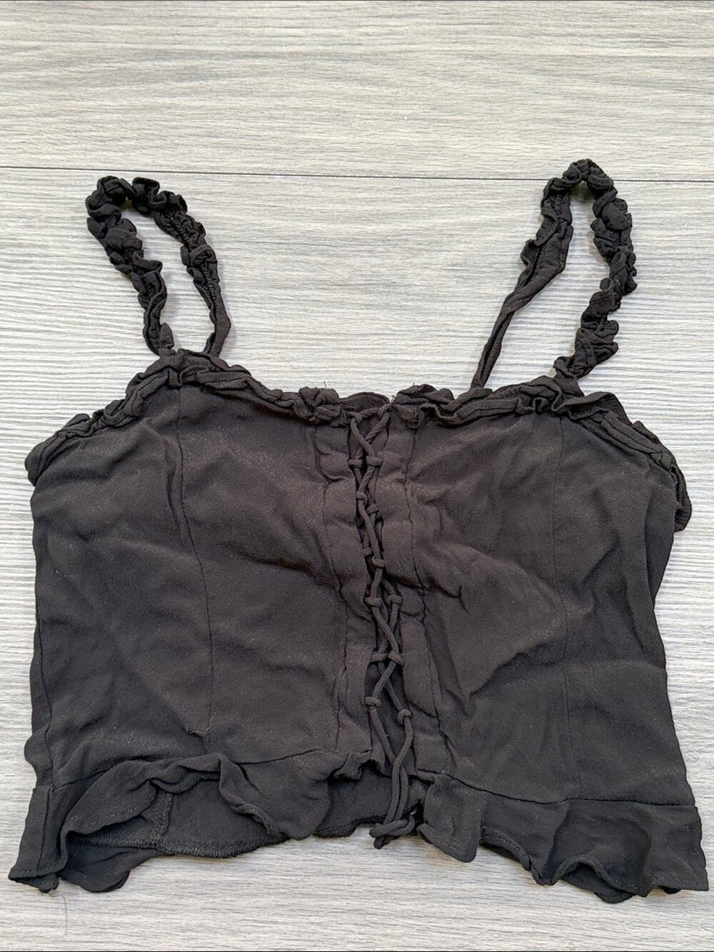 H&M black crop top sleeveless button front, corset style women small